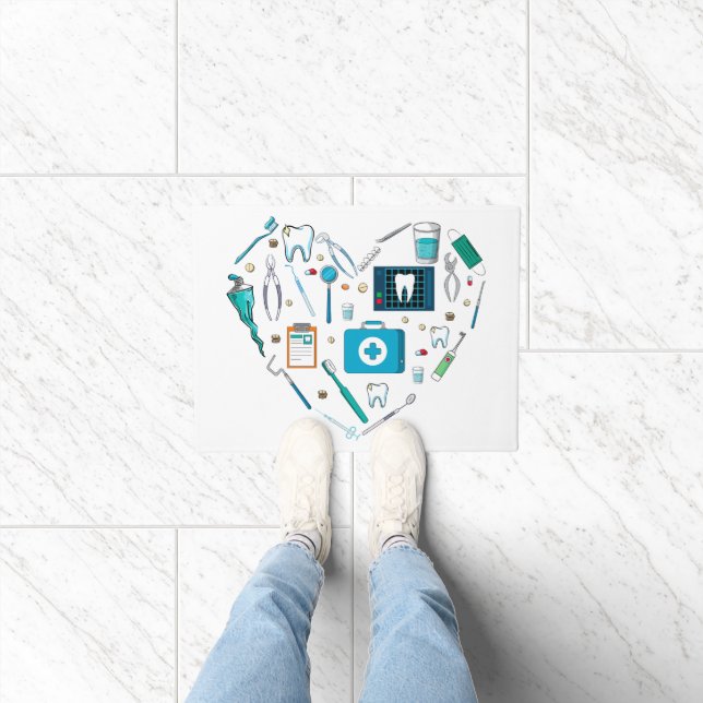 Funny Dental Dentist Tool Heart Deurmat (Binnen)