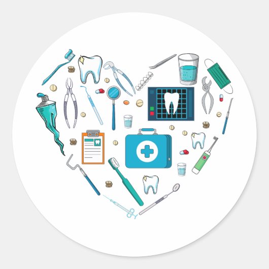 Funny Dental Dentist Tool Heart Ronde Sticker (Voorkant)