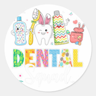 Funny Dental Squad Bunny Dentist Happy Paasdag Ronde Sticker