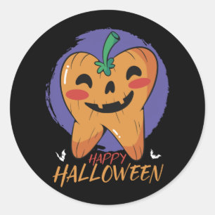 Funny Dentist Tooth Pumpkin Halloween Ronde Sticker