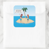 Funny Desert Island Message in a Bottle Vierkante Sticker (Tas)