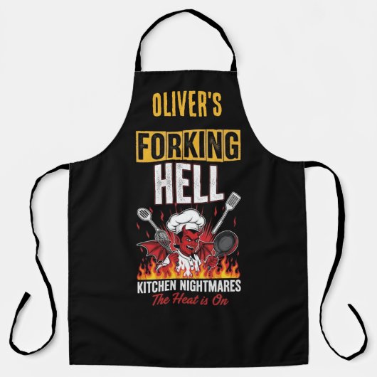 Funny Devil Chef Forking Hell Kitchen Nightmares Schort (Voorkant)