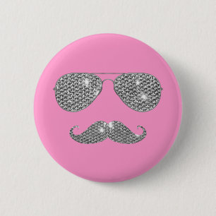 Funny Diamond Mustache met bril Ronde Button 5,7 Cm
