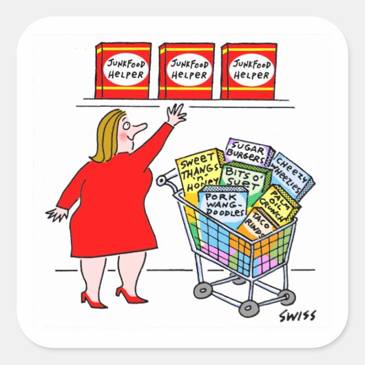 Funny Dieting Cartoon Keuken Vierkante Sticker (Voorkant)