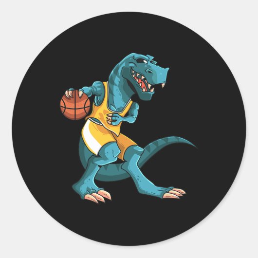 Funny Dino Playing Sketll T-rex Lover Player Kids Ronde Sticker (Voorkant)