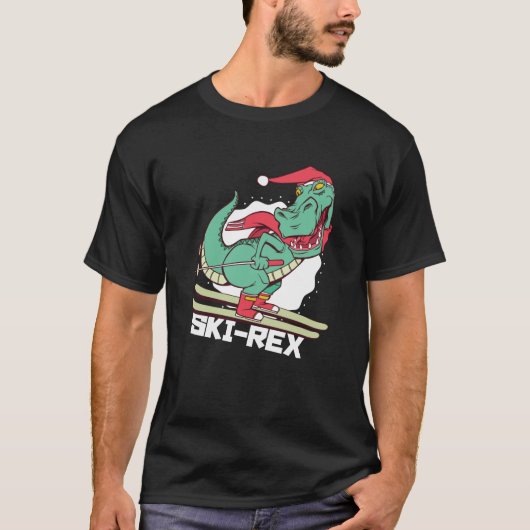 Funny Dino Ski Rex die kerstcadeaus krijgt T-shirt (Voorkant)