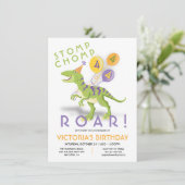 Funny Dinosaur Birthday Party Invitation Kaart (Staand voorkant)