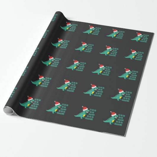 Funny Dinosaur Fa Ra Rawr Kerstmis TRex-mas Cadeaupapier (Uitgerold)