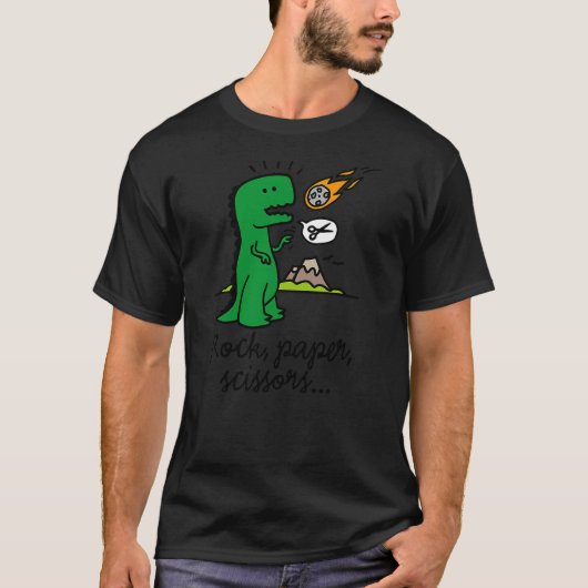 Funny dinosaur gift T-rex rock paper scissors mete T-shirt (Voorkant)