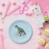 Funny Dinosaur TRex fietsen  Papieren Bordje (Feest)