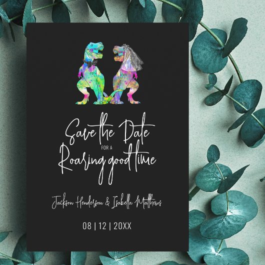 Funny Dinosaur Wedding Black and White Save The Date