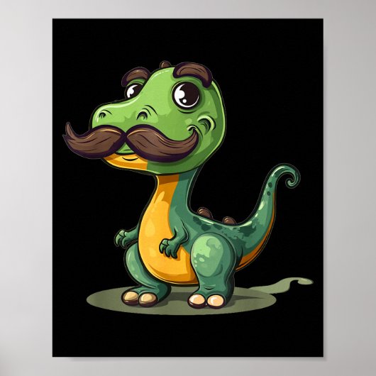 Funny Dinosaur With Mustache Beard For Adults And Poster (Voorkant)