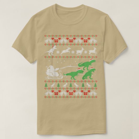 Funny Dinosaurs en Santa Ugly met Kerstmis T-shirt (Design voorkant)