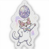 Funny Disco Easter Cat Dancing Under Egg Ball Sticker (Voorkant)