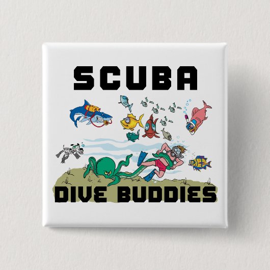 Funny Dive Buddy SCUBA Dive Buddy Vierkante Button 5,1 Cm (Voorkant)