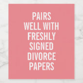 Funny Divorce Papers Roze Wine Label Wijn Etiket (Enkel label)
