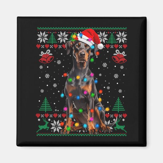 Funny Doberman Christmas Santa Hat Dog Ugly Sweate Magneet (Voorkant)