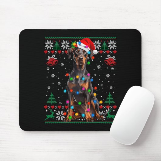 Funny Doberman Christmas Santa Hat Dog Ugly Sweate Muismat (Met muis)