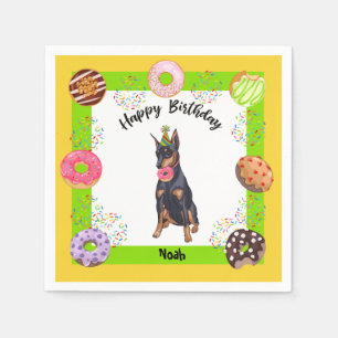 Funny Doberman Donut Birthday Party Napkin Servet