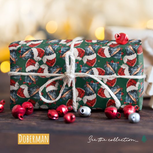 Funny Doberman-kerstpatroon Cadeaupapier