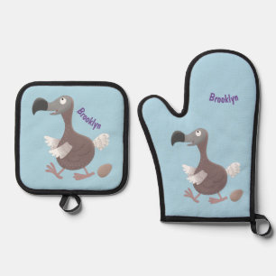 Funny dodo bird cartoon illustratie ovenwant & pannenlap set