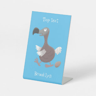 Funny dodo bird cartoon illustratie reclamebord met voetstuk