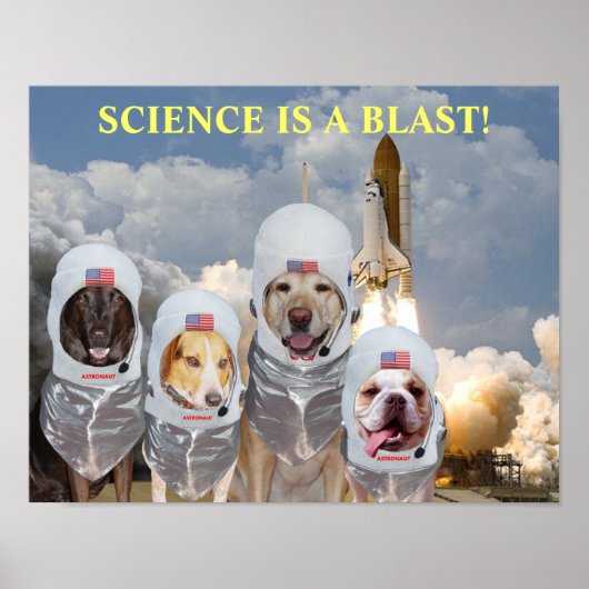 Funny Dog Astronauts Science Poster (Voorkant)