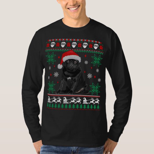 Funny Dog Black Pug Ugly KerstSweater T-shirt (Voorkant)