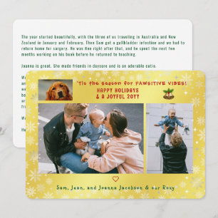 Funny Dog Cat 3 foto's Minimalistisch Elegant Gold Feestdagenkaart