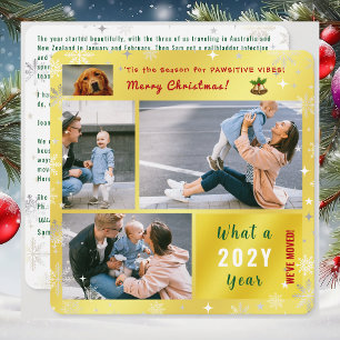 Funny Dog Cat 4 Foto's Nieuw Huis We hebben Golden Feestdagenkaart