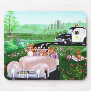 Funny Dog Cat Art Corgi Cop Police Car Creationart Muismat