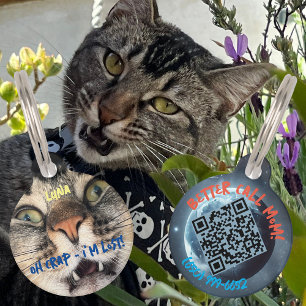 Funny Dog Cat Humor Gepersonaliseerde details & QR Huisdierpenning