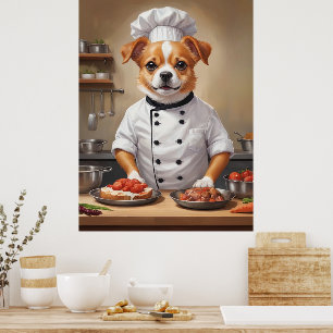 Funny Dog Chef Koken Voedsel Schattige Huisdier Poster
