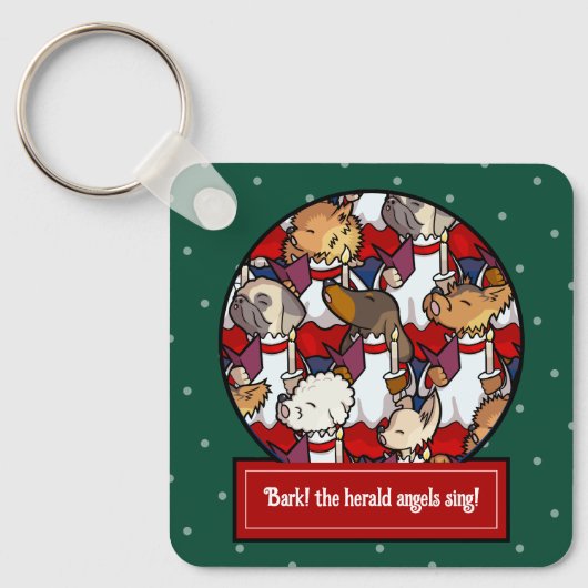 Funny Dog Choir Christmas Carol Pug Pun Cartoon Sleutelhanger (Voorkant)