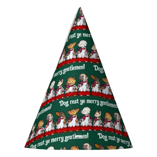 Funny Dog Choir Singing Xmas Carol Pug Pun Cartoon Feesthoedjes (Links)