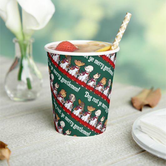 Funny Dog Choir Singing Xmas Carol Pug Pun Cartoon Papieren Bekers (Insitu)