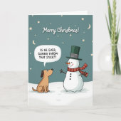 Funny Dog Christmas Card Snowman Stick Fetch Joke Kaart (Voorkant)