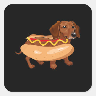 Funny Dog Dachshund Hot Dog Fast Food Vierkante Sticker