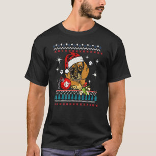 Funny Dog Dachshund Santa Hat Ugly KerstSwea T-shirt