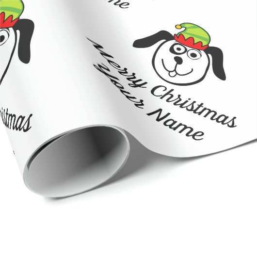 Funny dog elf cartoon gepersonaliseerde kerst cadeaupapier (Rol Hoek)