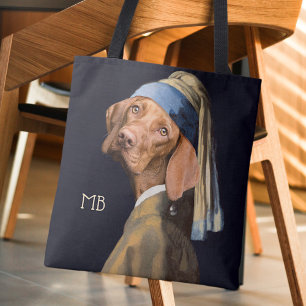 Funny Dog Girl met een parelaar die Vermeer Parody Draagtas