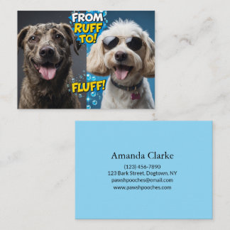 Funny Dog Grooming From Ruff to Fluff!” Cartoon Visitekaartje