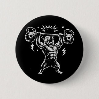 Funny Dog Gym Workout Hilarious Weightlifti Ronde Button 5,7 Cm