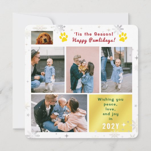 Funny Dog Happy Pawlidays Peace Love Joy 5 Photos Feestdagenkaart (Voorkant)