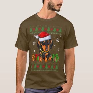 Funny Dog houdt van Dachshund Santa Hat Ugly Chris T-shirt