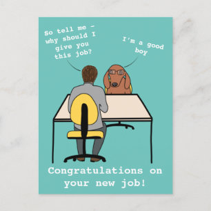 Funny dog illustratie feliciteert nieuwe baan briefkaart
