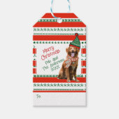 Funny Dog in Elf Pet & Sjaal Rood Groen Kerstfeest Cadeaulabel (Voorkant)