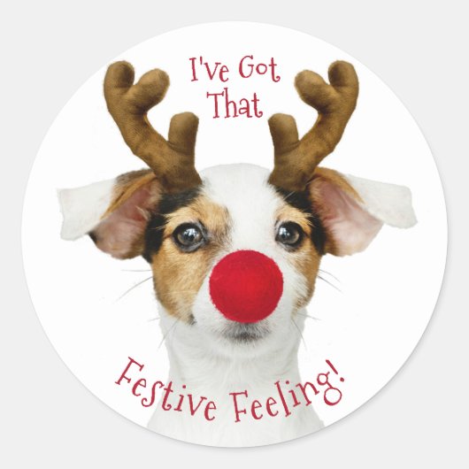 Funny Dog Kerstmis Ronde Sticker (Voorkant)