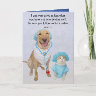 Funny Dog/Lab & Cat Get Well Kaart