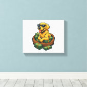 Funny Dog Lover Golden Retriever Money Stack Canvas Afdruk (Insitu (Houten vloer))